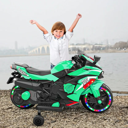Cheelom 12V Kids Ride on Motorcycle, 2 Wheels Motorbike for Kids with Training, Lights,Music Green