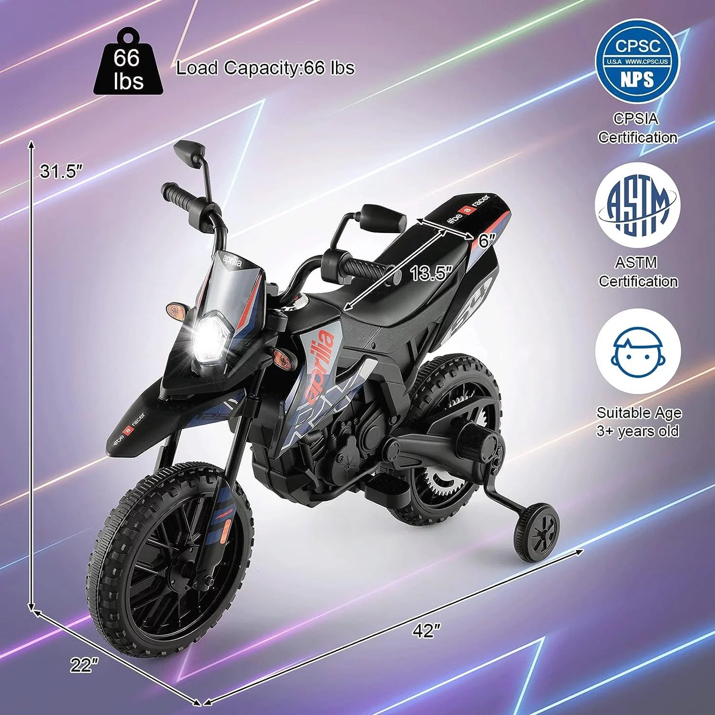 Techvida Kids Motorcycle,12V Licensed Battery Powered Electric Vehicle Dirt Bike w/Training Wheels,Headlight & Music,Spring Suspension,Ride on Motorcycle,Gift for Boys Girls,Blue