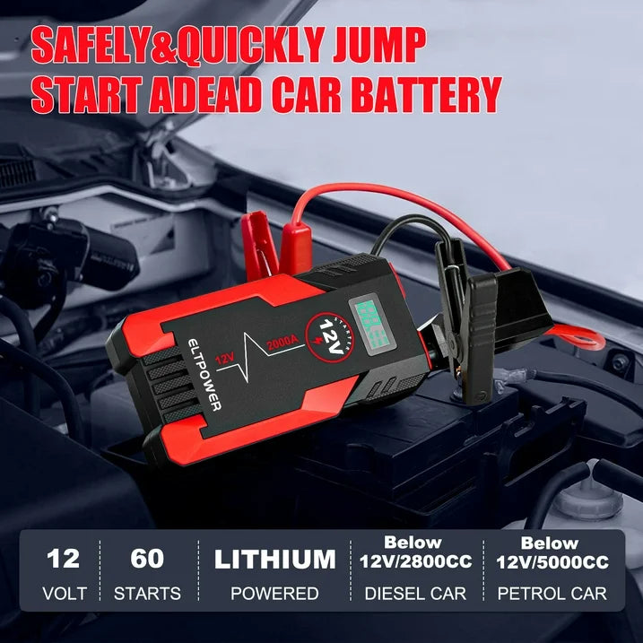 Bangben ET05 2000A Car Portable Jump Starter with Dual USB, 1 Pack, 9.8 x 4.1 x 5.3in