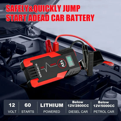 Bangben ET05 2000A Car Portable Jump Starter with Dual USB, 1 Pack, 9.8 x 4.1 x 5.3in