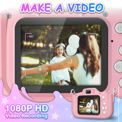 HNH Kid Camera for Girl Age 3-8 with 64GB,Toddler Camera for Children with Three Games,Pink Digital Camera