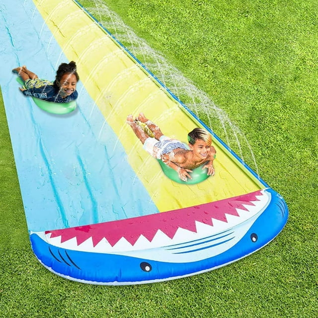 HONGLONG 16FT Double Water Slip Slides Lawn Water Slides Slip Backyard Water Toys with Sprinklers for Outdoor Water Fun Kids Adults
