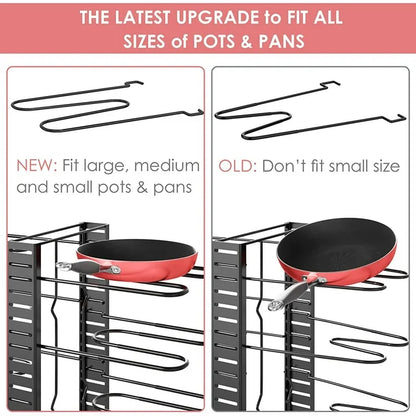 Techvida Pot Rack Organizer, 8-Tier Kitchen Pot and Pan Organizer with 4 Hooks, Adjustable Pot Organizer for Cabinet,Pot Pan Rack under Sink Organizers and Storage