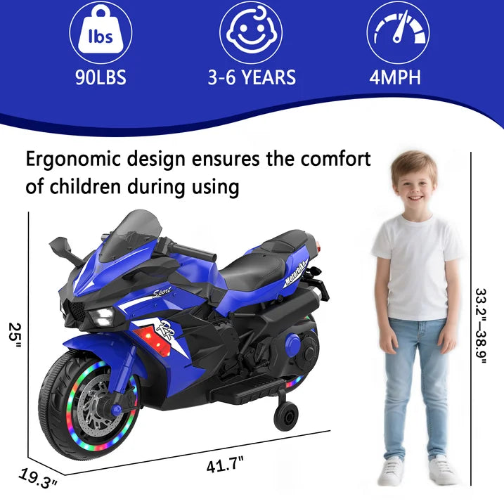 Zogymoz 12V Ride on Motorcycle for Kids, Electric Motorcycle with Training Wheels, Powered Ride-ons Toy Gifts