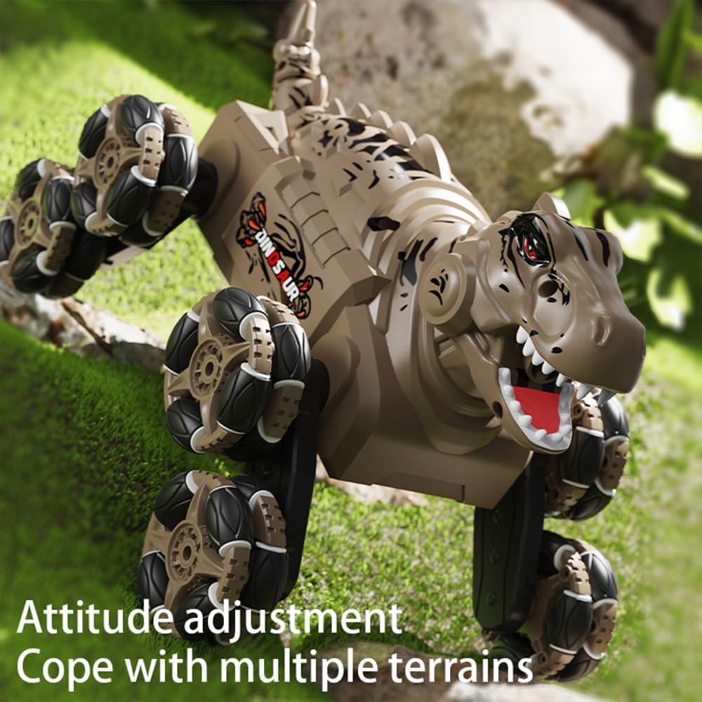 Remote Control Car Dinosaur Toys for Kids, 8-Wheel Dinosaur Transform Car Toys for Boys Ages 3-12 with Cool Lights, Dinosaur Sound Effects, One Click Spray