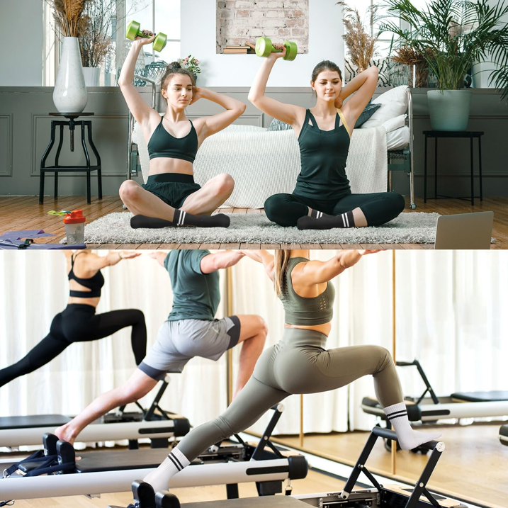 YOMYM Pilates Socks for Women with Non Slip Grippers, Yoga Crew Socks for Barre Hospital Sticky Slipper Socks 4 Pairs