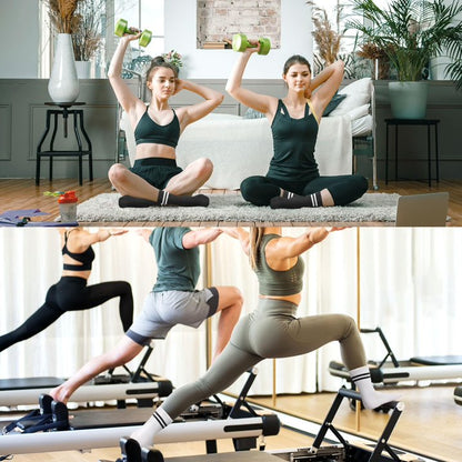 YOMYM Pilates Socks for Women with Non Slip Grippers, Yoga Crew Socks for Barre Hospital Sticky Slipper Socks 4 Pairs