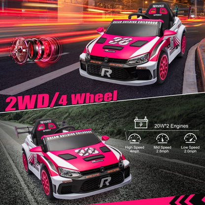 2024 New Kids Ride On Car,12V Battery Powered Racing Car for Kid,Electric Car Gifts for Girls Boys 3-8,Music,LED,Remote Control,Bluetooth(Pink)