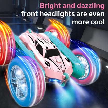 HNH RC Stunt Car for Boys Girls Ages 6-12, 2.4GHz Pink Remote Control Car, 4WD RC Cars Toys with Lights, Double-Sided Driving & 360°Flips, 2 Batteries, Presents Gifts