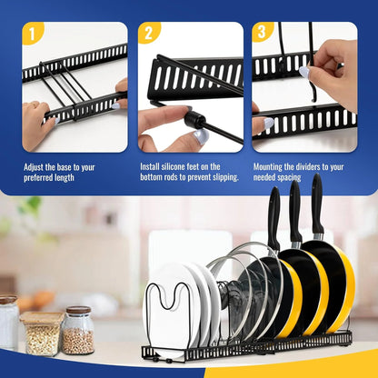 Werseon 2 Pack Expandable Pot Lid Rack Organizer, Pans Organizer Rack, Pots and Pans Organizer Rack Cookware Set Organizer