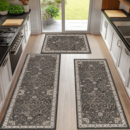 TECHVIDA Kitchen Rugs 3 Piece,Kitchen Mats for Floor, Non-Slip Machine Washable Rugs, Boho Farmhouse Hallway Doormat for Holiday
