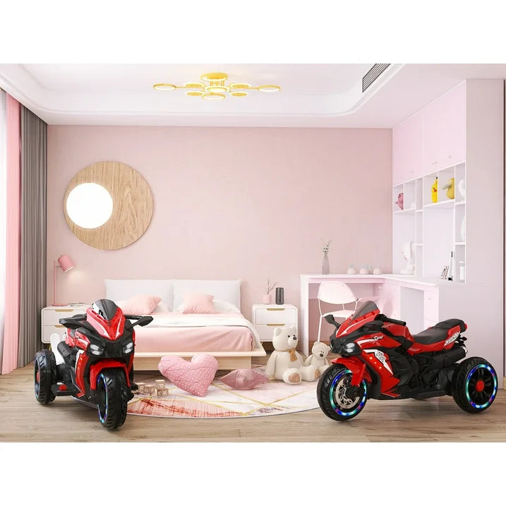 HNH Kids Motorcycle for Kids 3-8, 12V Battery Powered Bike Electric Motorbike, 3 Wheels Ride on Toys with LED Lights, Bluetooth Music