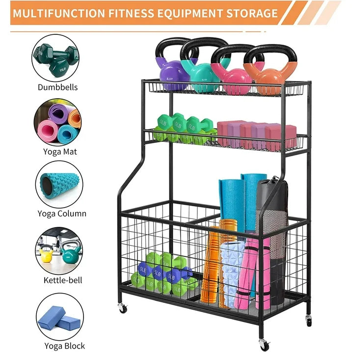 Techvida Sports Equipment Organizer, Ball Storage Rack, Garage Ball Storage, Sports Gear Storage, Rolling Sports Ball Storage Cart