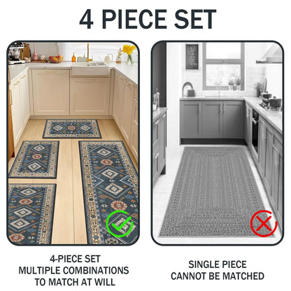 TECHVIDA Kitchen Rugs Sets 4 Piece with Runner Non Slip Kitchen Rugs and Mats Washable Kitchen Mats for Floor Thick Kitchen Floor Mat Carpet Runner Rugs for Hallway Laundry Holiday Decor