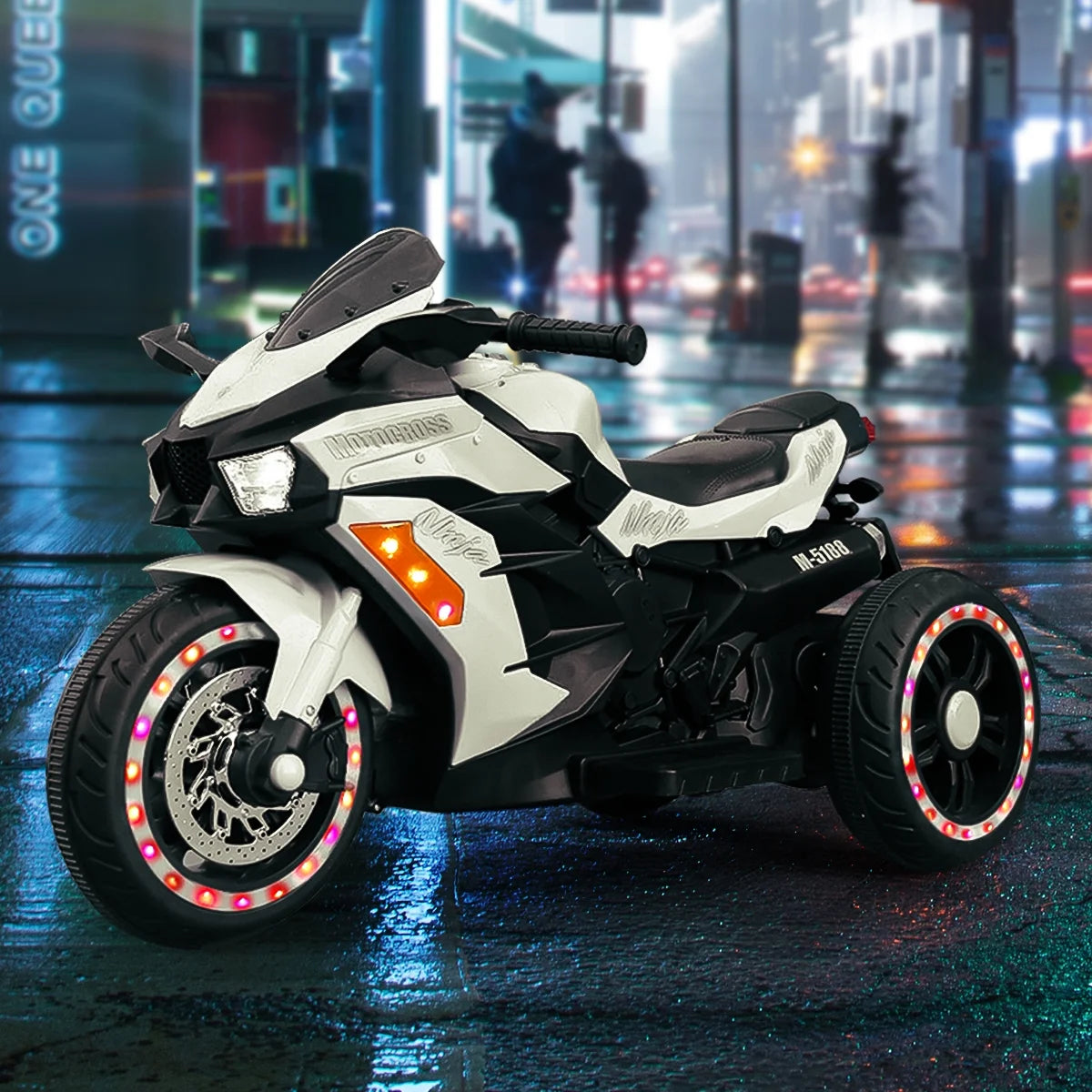 HNH Toddler Ride On Toys Age 2-4, Kids Motorcycle Tricycle with 3 Wheel, 12V Electric Ride on Motorcycle with Light Wheel & Bluetooth Music-White