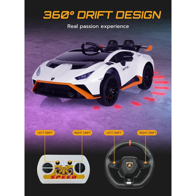HNH 24V Electric Car for Kids with Remote Control and Foam Front Wheels, 24V Battery Powered Ride on Toys Sports Car with Drifting Buttons, 360° Spin, Bluetooth, Music, Horn, LED Lights