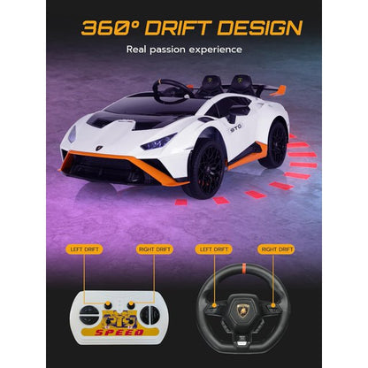 HNH 24V Electric Car for Kids with Remote Control and Foam Front Wheels, 24V Battery Powered Ride on Toys Sports Car with Drifting Buttons, 360° Spin, Bluetooth, Music, Horn, LED Lights