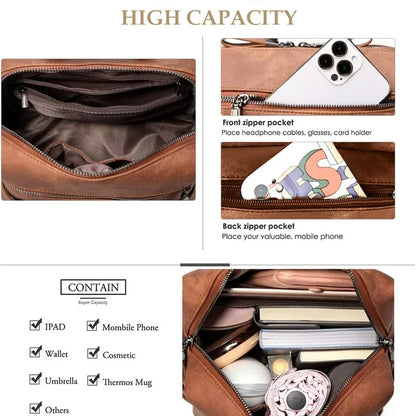 HONGLONG Backpack Purse for Womens, Waterproof PU Leather Backpacks Handbags, Ladies Casual Shoulder Bags Brown