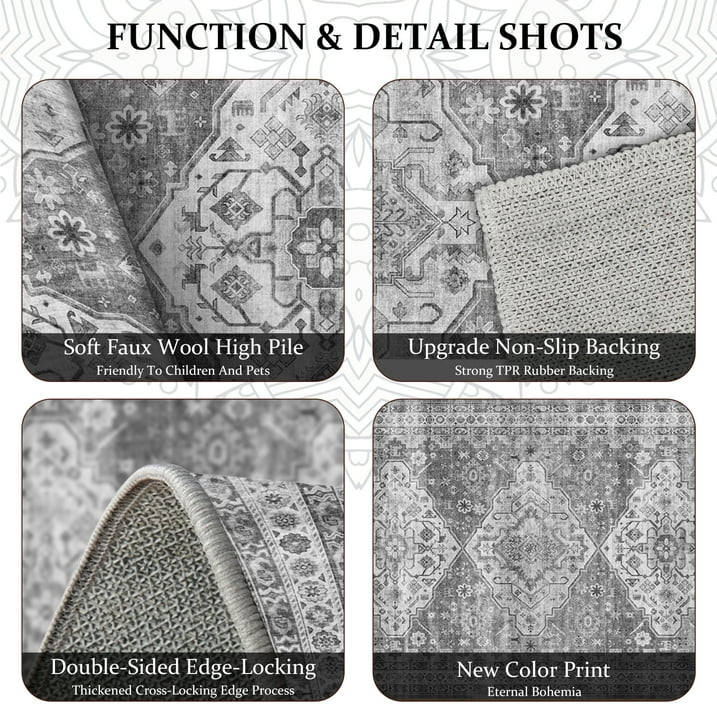 TECHVIDA Kitchen Rugs 3 Piece Set,Non Slip Machine Washable Kitchen Mats,Boho Vintage Abstract Kitchen Carpet for Farmhouse Living Room Hallway