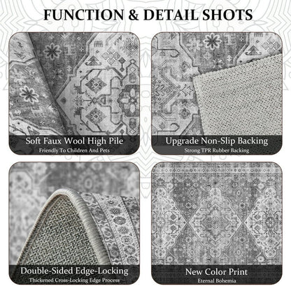 TECHVIDA Kitchen Rugs 3 Piece Set,Non Slip Machine Washable Kitchen Mats,Boho Vintage Abstract Kitchen Carpet for Farmhouse Living Room Hallway