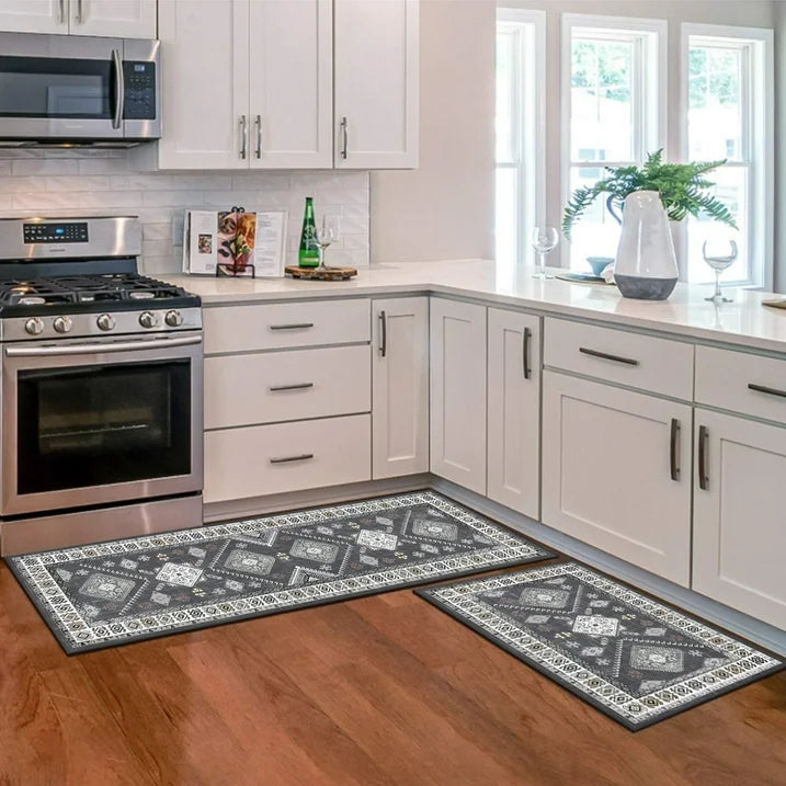 TECHVIDA Kitchen Rugs and Runner Sets of 2, Kitchen Floor Mat Carpet, Washable Non Slip Kitchen Runner Rug, Farmhouse Hallway Doormat for Holiday Home Decor