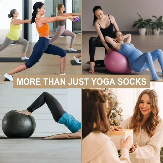 YOMYM 4 Pairs Non Slip Pilates Socks with Grips for Women, Crew Grip Socks for Yoga, Barre, Hospital, Barefoot Workout