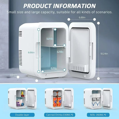 Werseon Mini Fridge, 6 Can Portable Compact Fridge Cooler Personal Travel Refrigerator, Makeup Skincare Fridge with LED Mirror Door