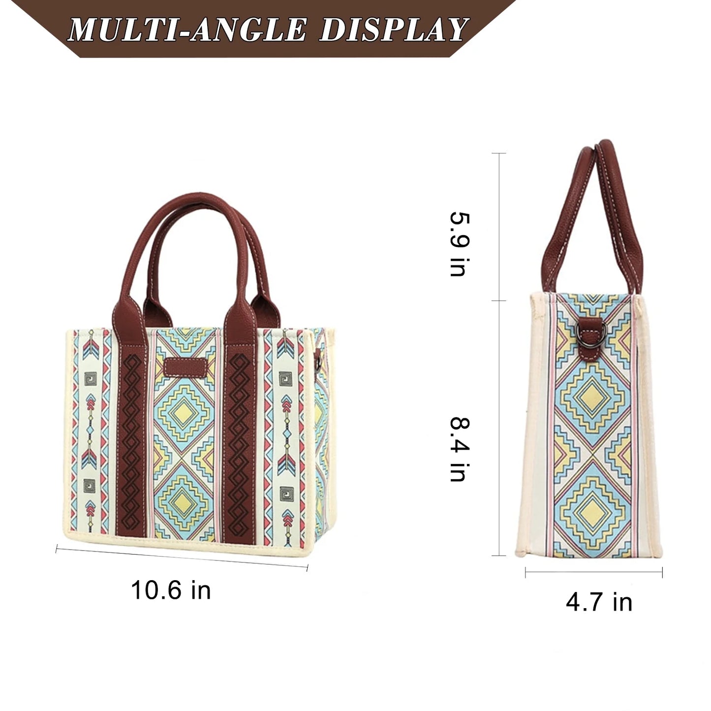HONGLONG Women Handbags Boho Tote Bag Shoulder Bag Top Handle Satchel Purse Beige-blue