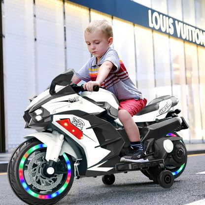 Techvida Ride on Toys 12v Battery Powered Ride on Motorcycle for Kids 3 Wheels Motorcycle with LED Lights Music Child