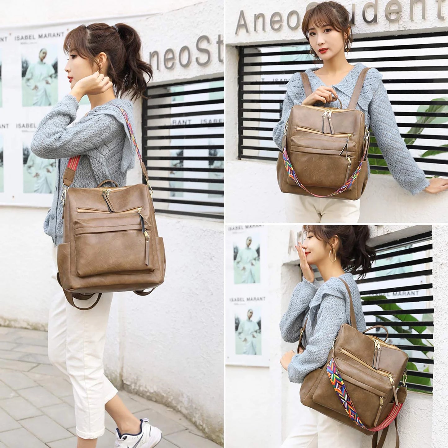 YOMYM Women's Fashion Backpack Purse Multipurpose Design Convertible Satchel Handbags Shoulder Bag School bag