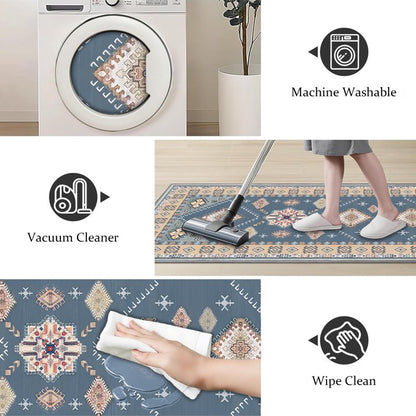 TECHVIDA Kitchen Rugs 4 Piece Set,Non Slip Machine Washable Kitchen Mats,Boho Vintage Abstract Kitchen Carpet for Farmhouse Living Room Hallway