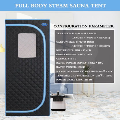 Cheelom Sauna Tent Portable Folding Steam Sauna with 4L Steam Generator, Personal Sauna Tent Relaxation, with Remote Control Black