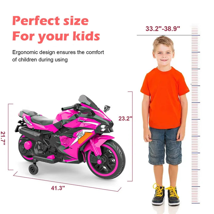 Cheelom 12V Kids Ride on Motorcycle, 2 Wheels Motorbike for Kids with Training, Lights, Music Pink