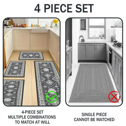 TECHVIDA Kitchen Rugs Sets of 4, Kitchen Floor Mat Carpet, Washable Non Slip Kitchen Runner Rug, Boho Farmhouse Hallway Doormat for Home Decor