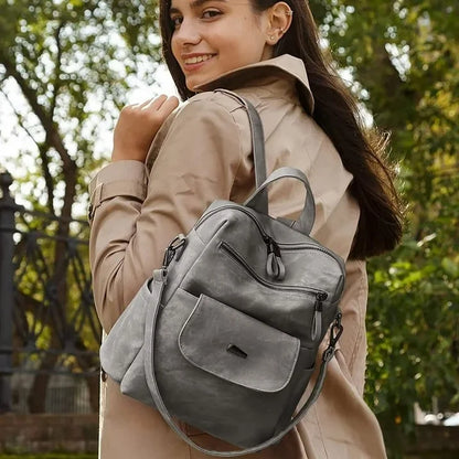 HONGLONG PU Leather Backpack Purse for Women Casual Handbag Ladies Shoulder Bags Gray