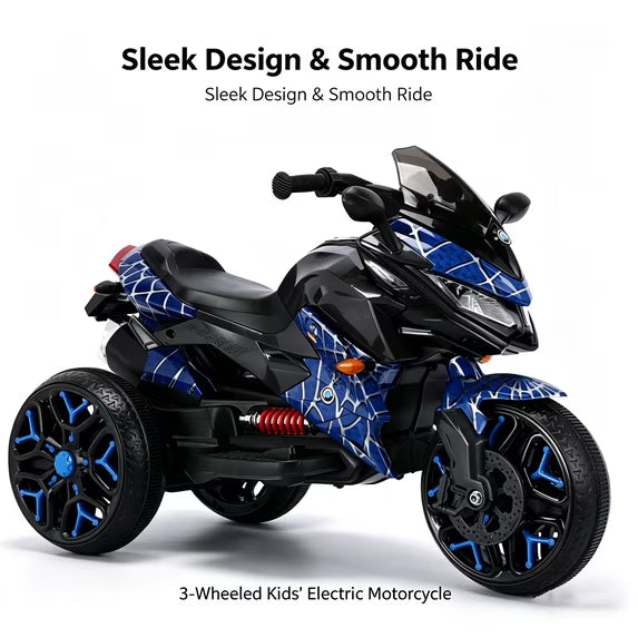 HNH Kids Motorcycle for 3-6 Year old, 3-Wheels Ride On Motorcycle, 12V Battery Powered Motorbike with PU Seat, Training Wheels/Manual Throttle/Lighting Wheels/Wireless