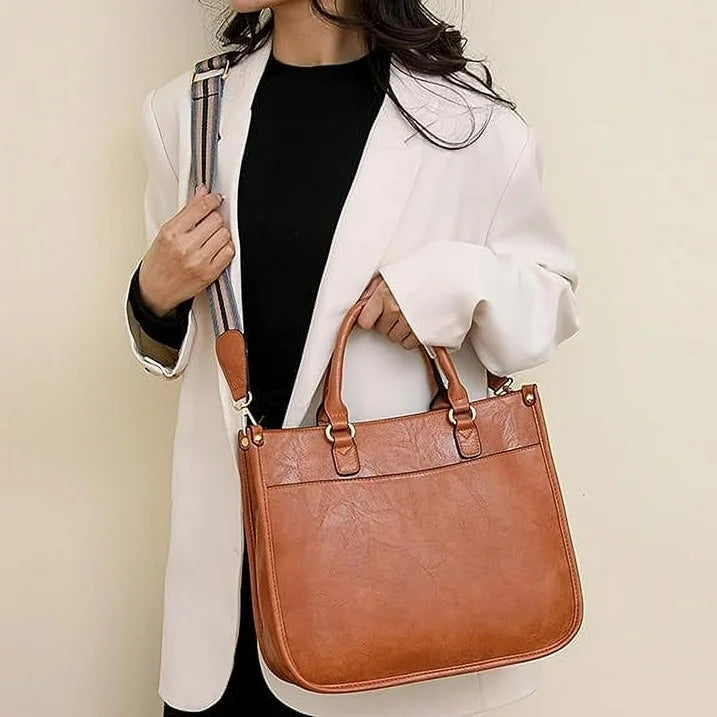 HONGLONG Leather Travel Handbags for Women Crossbody Purse with Strap Zipped Pockets Handbag Shoulder Bag Brown