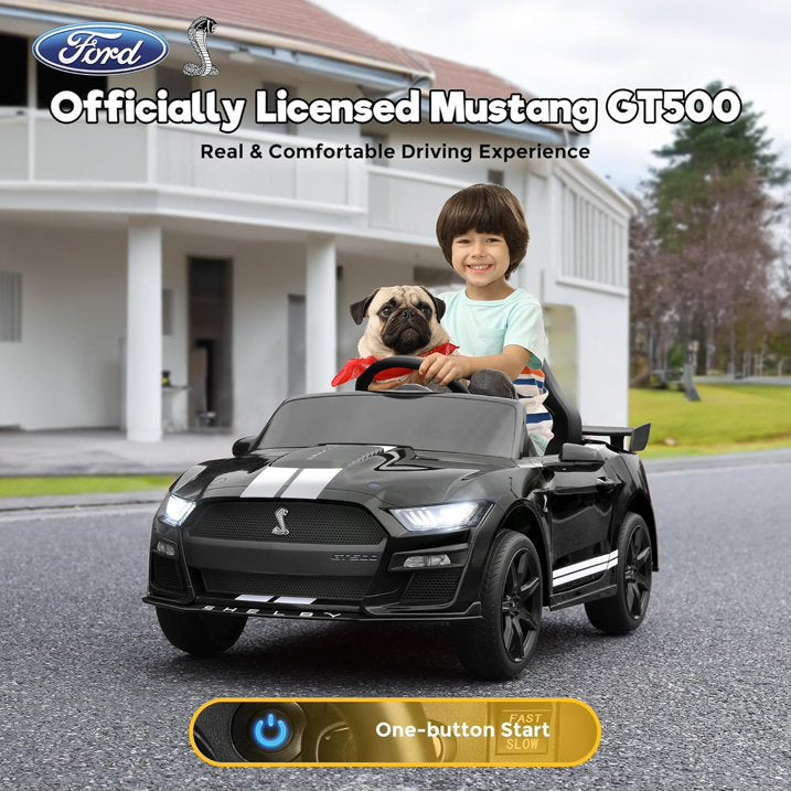 Ride on Toy Cars for Kids,12V Ford Mustang Shelby Powered Ride on Truck Car with Remote Control,Electric Vehicle Car for kids Girl Boy 3-6 w/Music,Bluetooth,LED Lights,3 Speeds,4 Wheelers,Black
