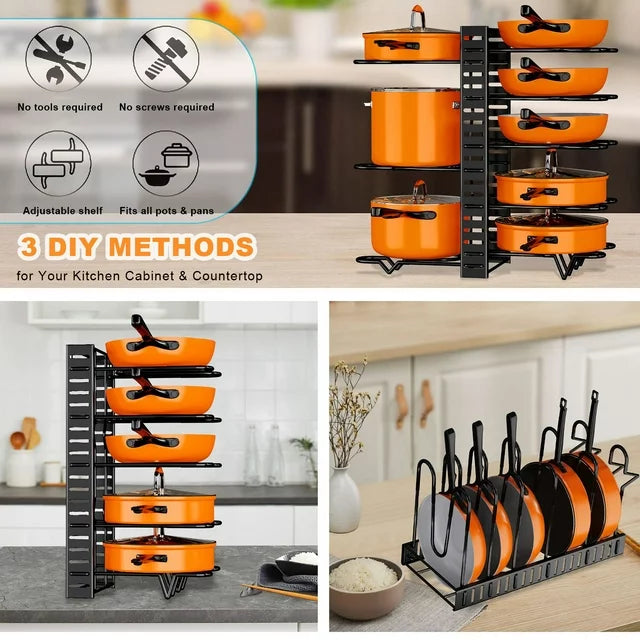 Werseon Pot and Pan Rack, Pot Rack Organizers, 2 Pack Kitchen Organization & Storage Rack, Adjustable Pot Lid Holders & Pan Rack