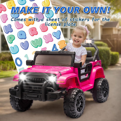 12V Ride on Truck Car for Girls with Parents Control, Ride on Toys for Toddlers with Music, Bluetooth, Four-Wheels Suspension, USB, Headlights, Pink