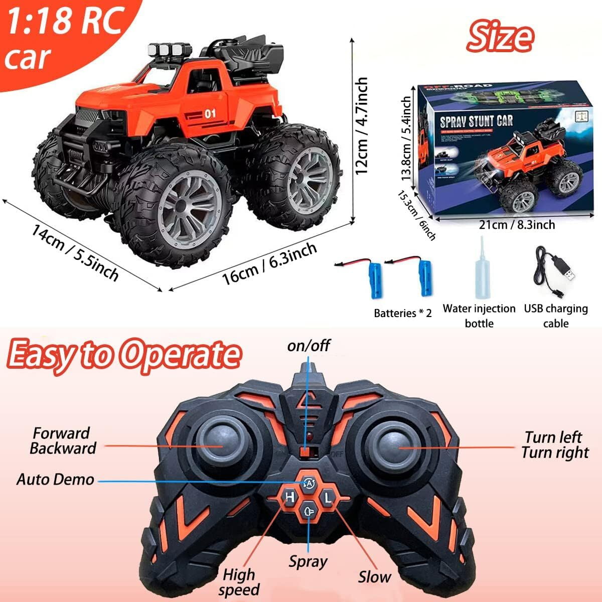 Remote Control Car, 4WD RC Monster Truck for Boys Girls, 70+ Mins Playtime, 2 Batteries,Red
