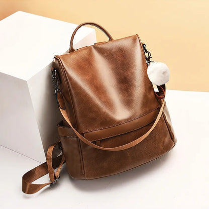 HONGLONG Womens Casual Backpack Purse, PU Leather Anti-Theft Backpack for Women, Stylish Travel Shoulder Bag Brown