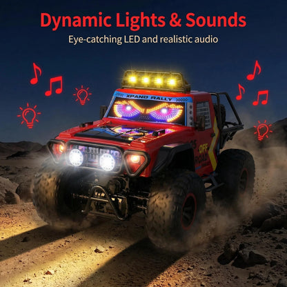HNH 1:10 Big Remote Control Car for Kids, 4WD Off Road Rc Car Monster Truck with LED Light, Music, 25KM/H, 2 Batteries