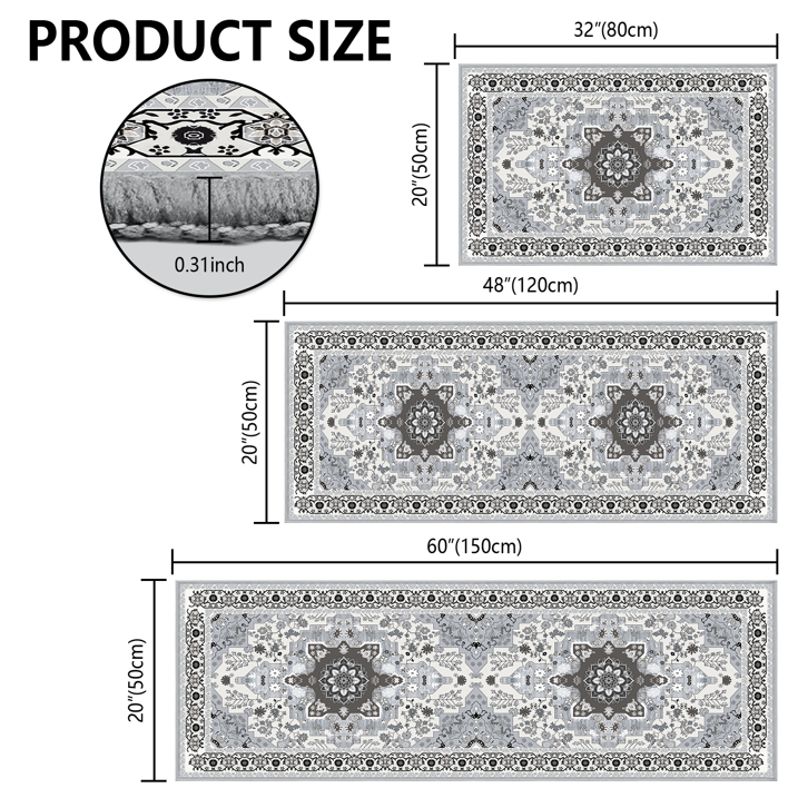 TECHVIDA Kitchen Rug Set 3 Piece,Non Slip Machine Washable Kitchen Mats,Boho Farmhouse Hallway Doormat for Home Deco