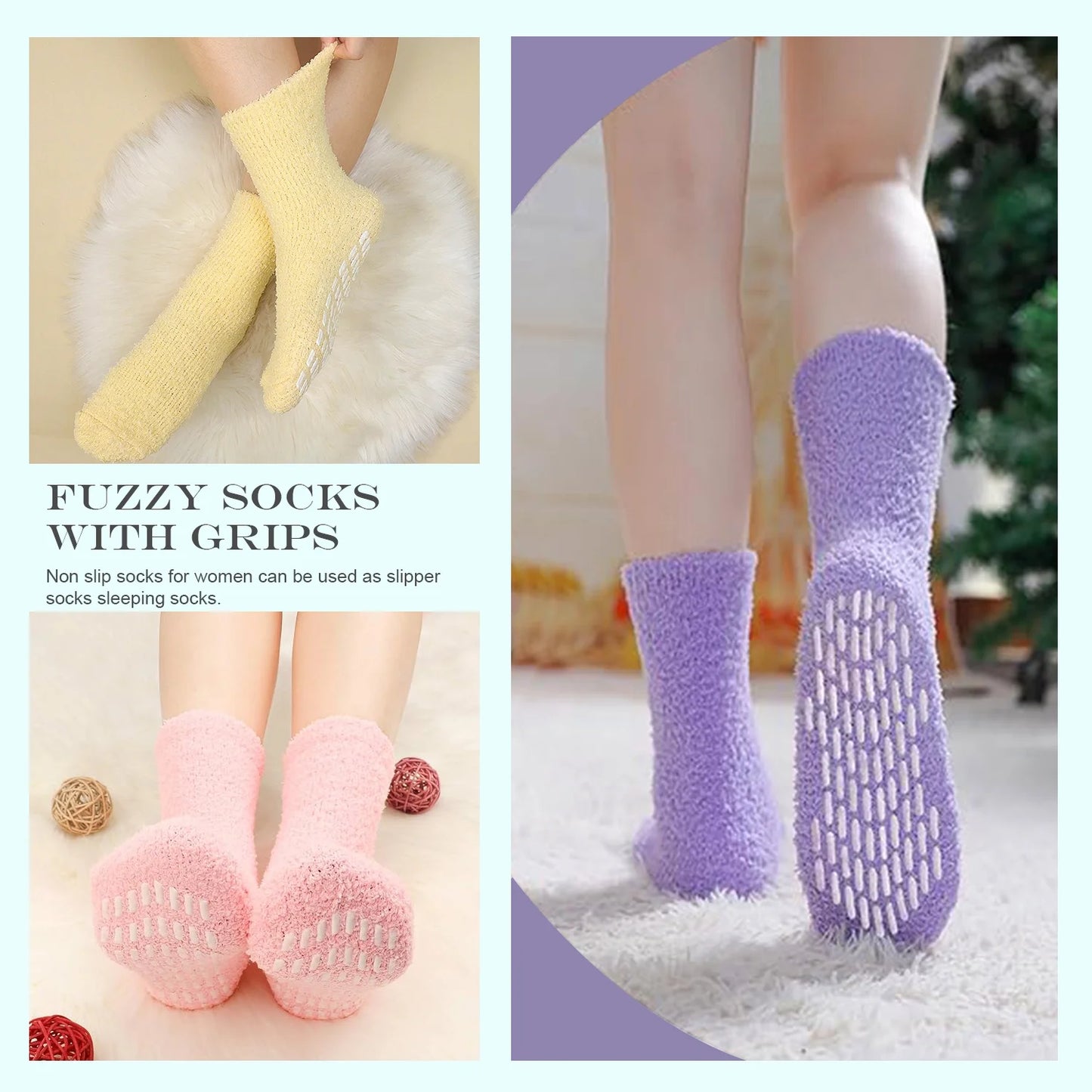 YOMYM Non Slip Socks for Women Winter Fuzzy Slipper Socks Soft Fluffy Socks with Grips
