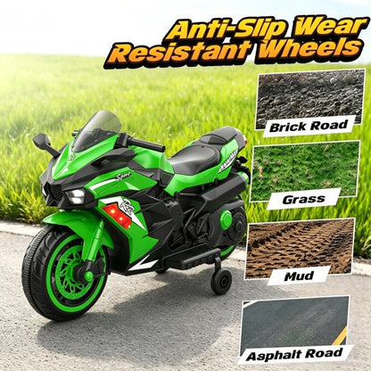 HNH 12V Ride on Motorcycle for Kids, Electric Motorcycle with Remote Control，Music, Bluetooth, Lights