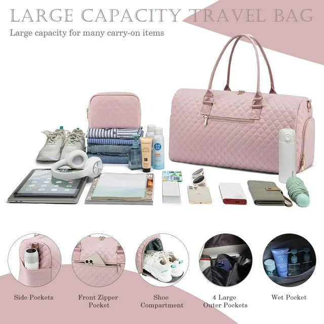 YOMYM Travel Duffle Bag for Travel Weekender Bag with Shoe Compartment Carry On Overnight Bag for Women with Toiletry Bag