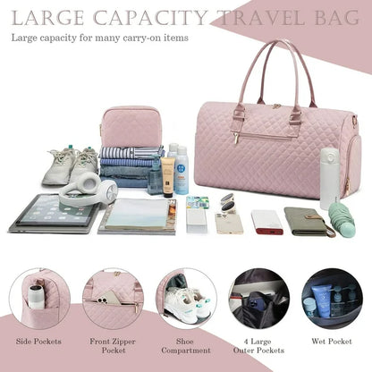 YOMYM Travel Duffle Bag for Travel Weekender Bag with Shoe Compartment Carry On Overnight Bag for Women with Toiletry Bag