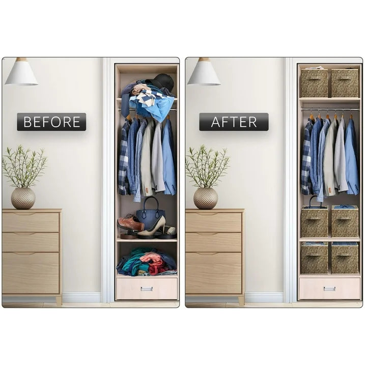 WERSEON 12 Inch Foldable Cube Storage Bins Set of 6, Closet Organizers Bins and Storage Box for Toy Clothes-Brown