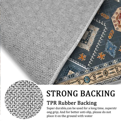 TECHVIDA 2'x6' Hallway Runner Rug Boho,Non Slip Machine Washable Rugs for Hallway Kitchen,Dark Blue